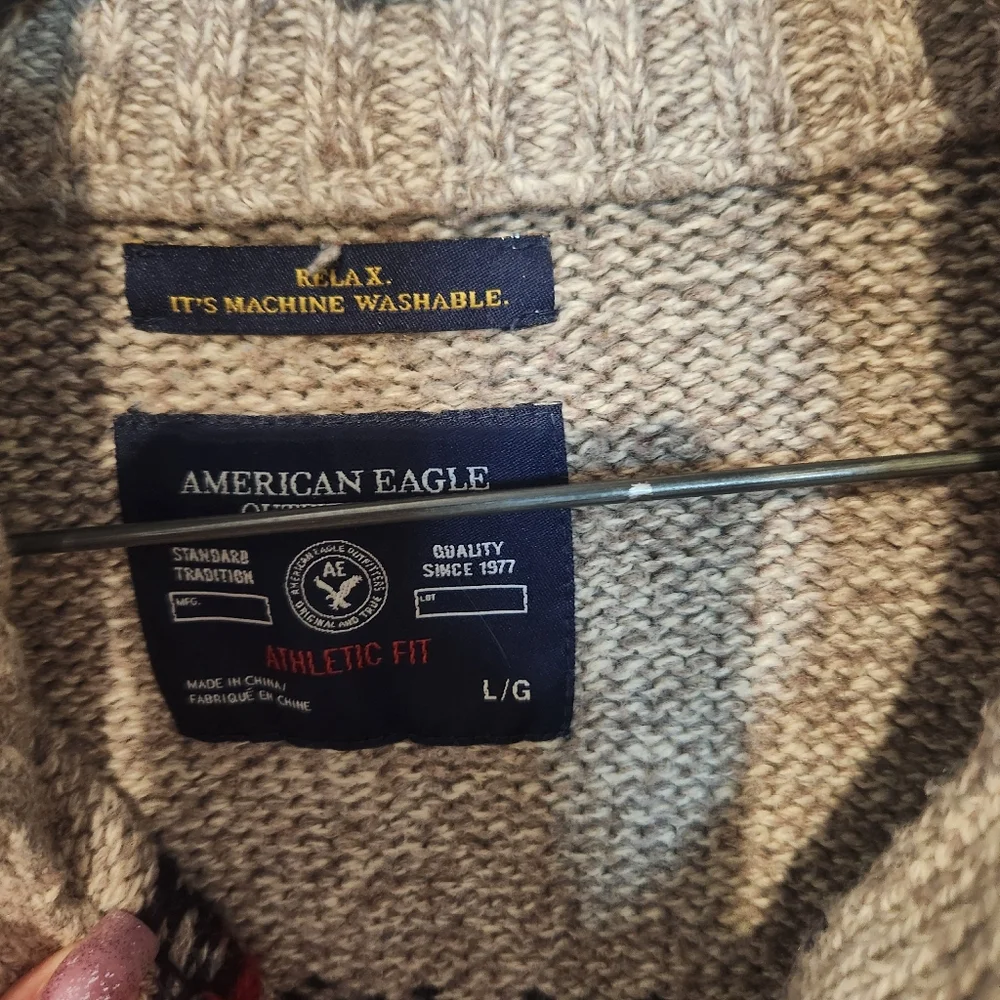 American Eagle Henley Button Front Mens Sweater Size Large Chunky Gramdpa